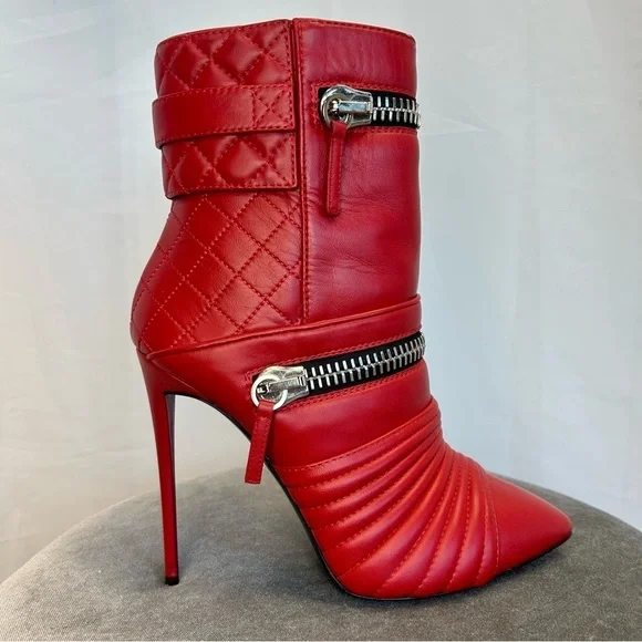 Giuseppe Zanotti Quilted Leather Double-Zip ankle Boot Red moto biker - Picture 17 of 17